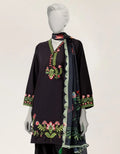 J. Lawn Embroidered Stitched 3-Piece Suit - Black