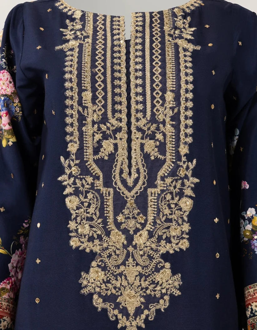 J. Raw Silk Embroidered Stitched 2-Piece Suit - Blue