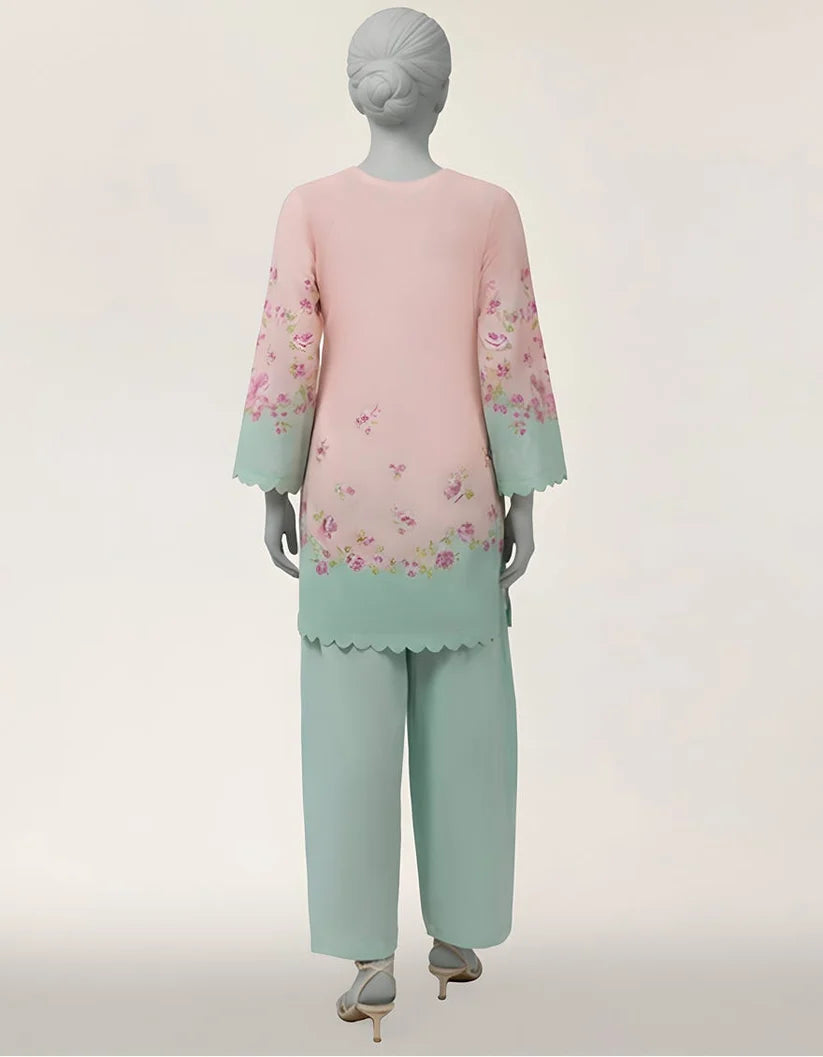 J. Lawn Embroidered Stitched 3-Piece Suit - Peach & Mint Green