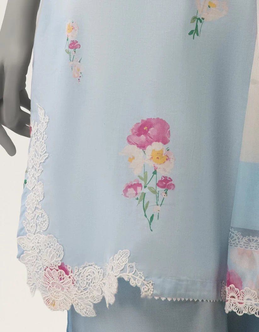 J. Lawn Embroidered Stitched 3-Piece Suit - Ice Blue