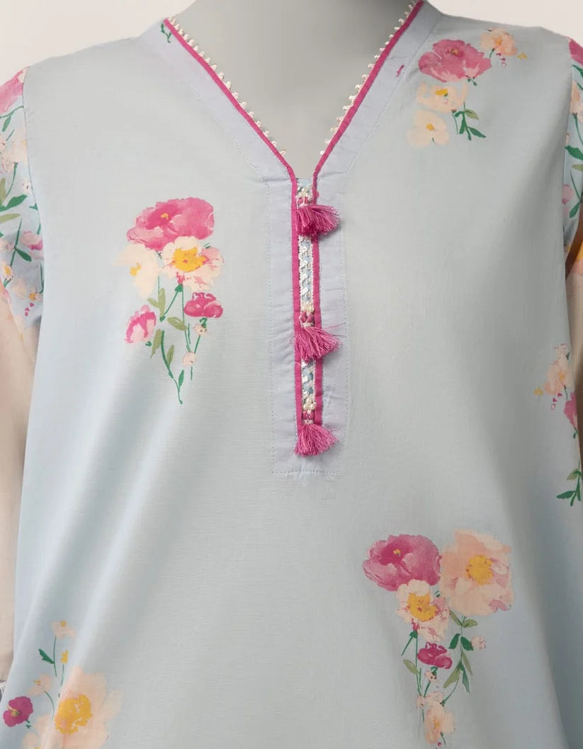 J. Lawn Embroidered Stitched 3-Piece Suit - Ice Blue