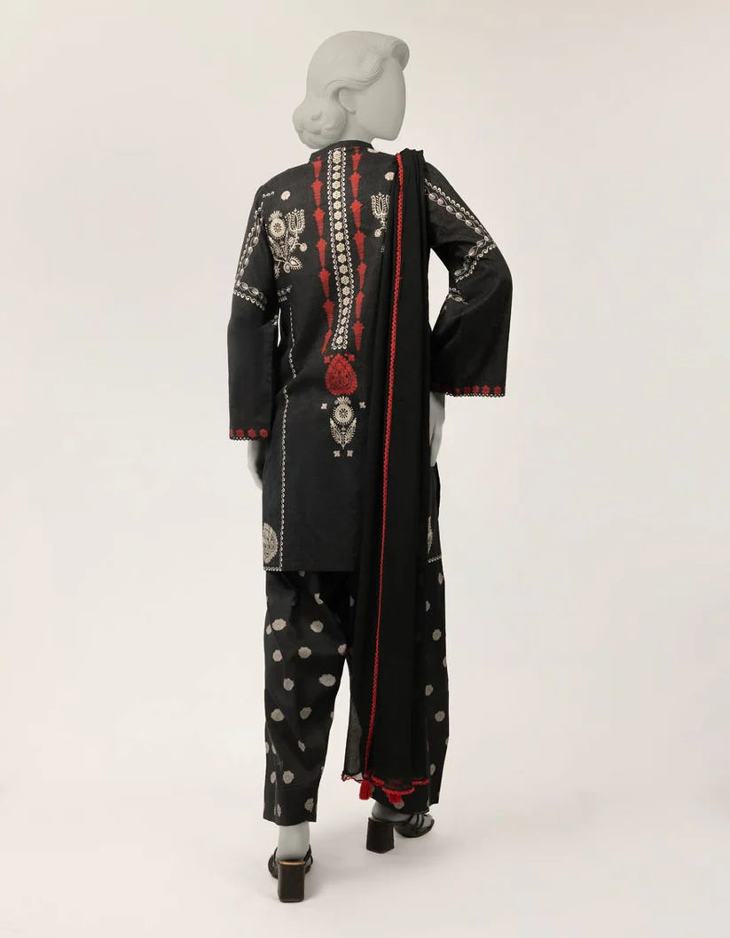 J. Lawn Printed Stitched 3-Piece Suit - Black
