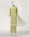 J. Lawn Embroidered Stitched 3-Piece Suit - Pistachio Green