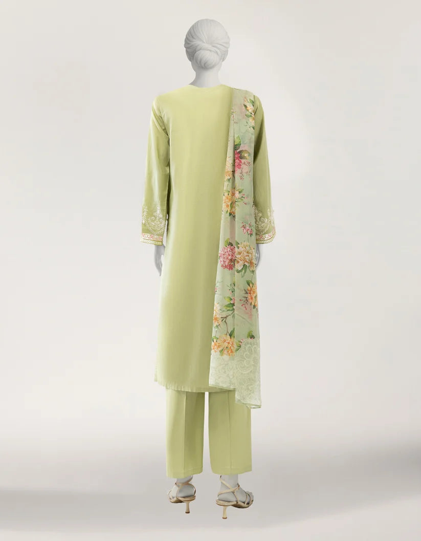 J. Lawn Embroidered Stitched 3-Piece Suit - Pistachio Green