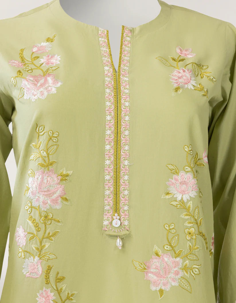 J. Lawn Embroidered Stitched 3-Piece Suit - Pistachio Green