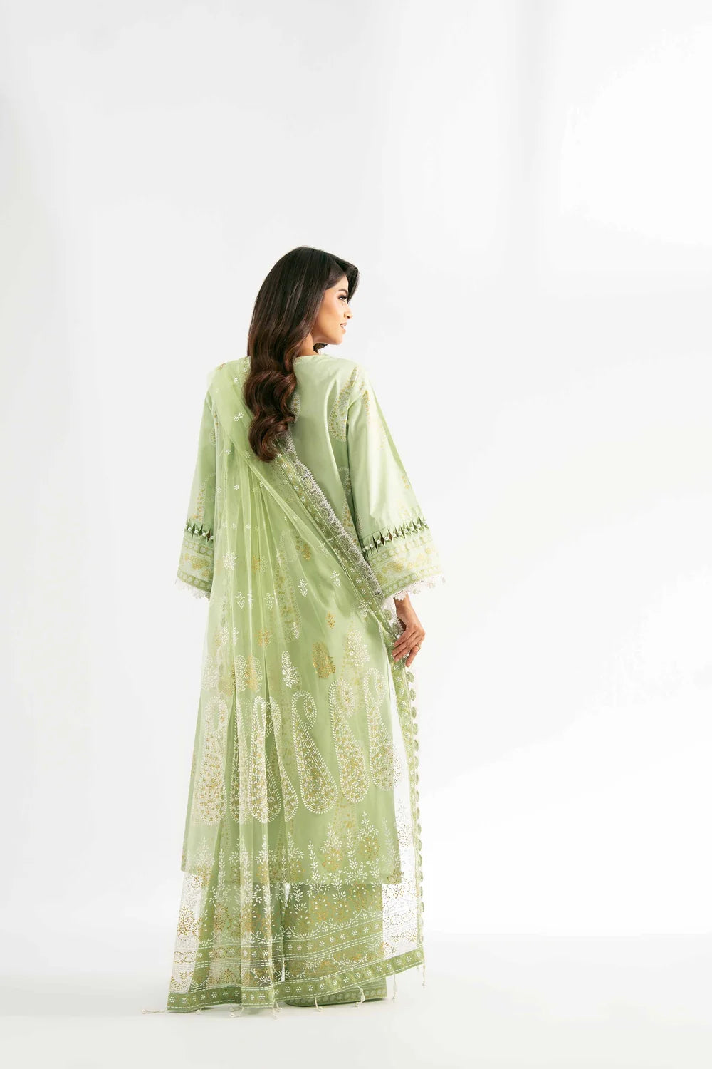 Nishat Linen 3-Piece Digital Printed Embroidered Suit – Lime Mint Green & Ochre