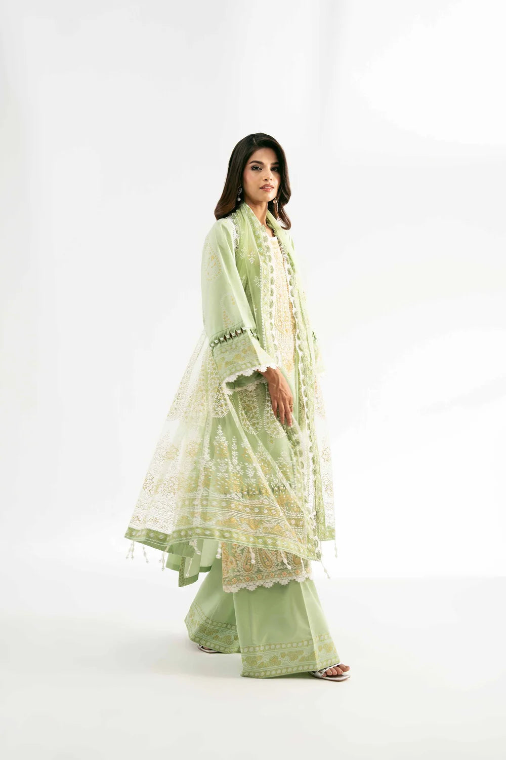 Nishat Linen 3-Piece Digital Printed Embroidered Suit – Lime Mint Green & Ochre