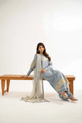 Nishat Linen 3-Piece Embroidered Festive Suit – Ice Blue & Ochre Gold