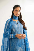 Nishat Linen 3-Piece Digital Printed Suit – Steel Blue & Ice White