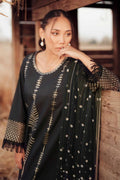 Nishat Linen 3-Piece Embroidered Festive Suit – Charcoal Black & Metallic Gold