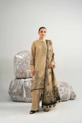 Nishat Linen 3-Piece Digital Printed Embroidered Suit – Khaki Gold & Charcoal