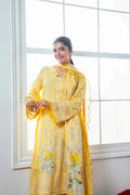 Nishat Linen 3-Piece Digitally Printed Suit – Lemon Yellow & Lavender Floral