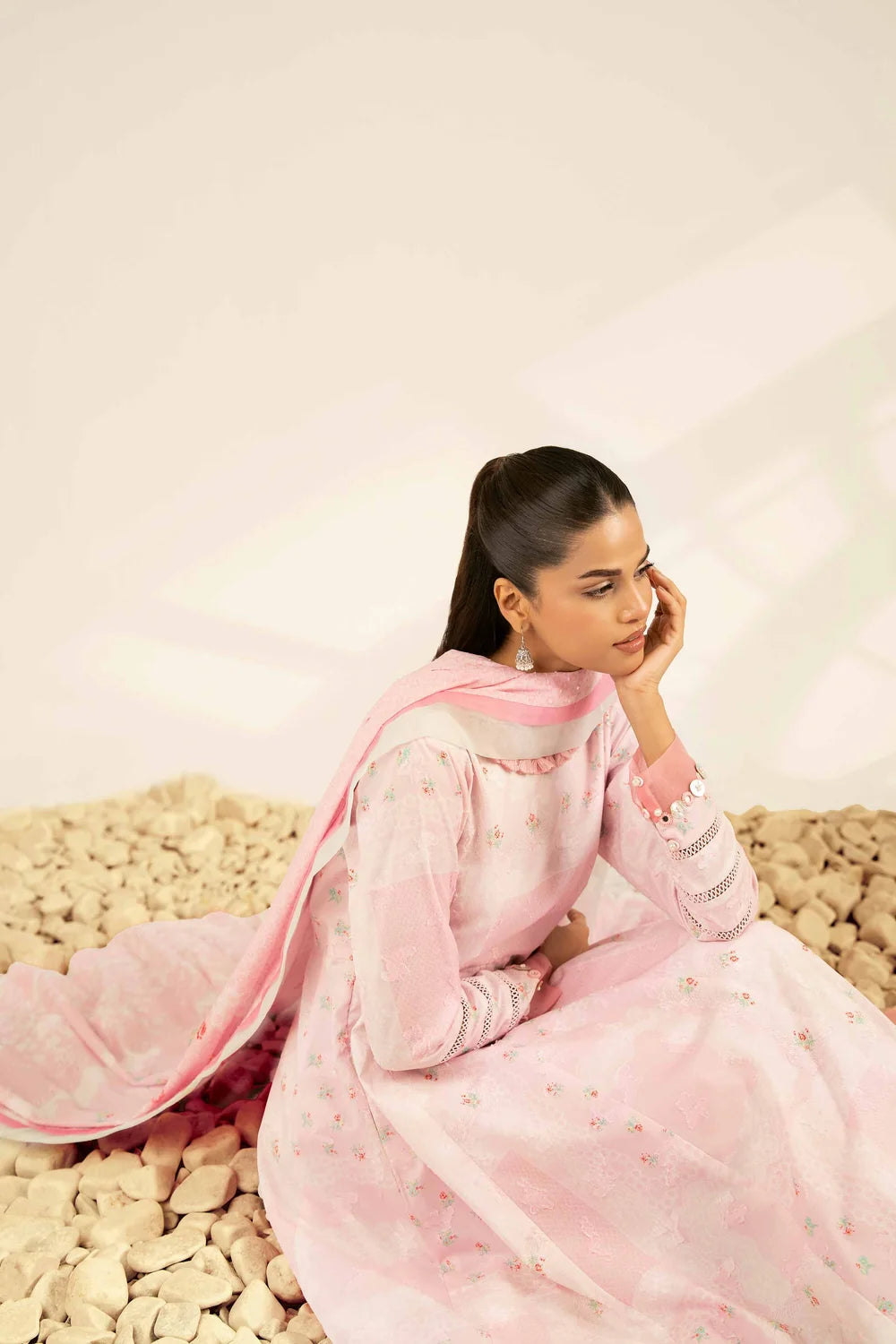 Nishat Linen 3-Piece Digitally Printed Frock Suit – Pastel Pink