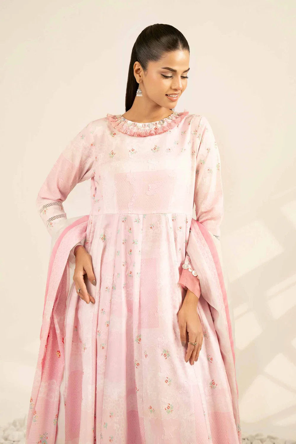 Nishat Linen 3-Piece Digitally Printed Frock Suit – Pastel Pink