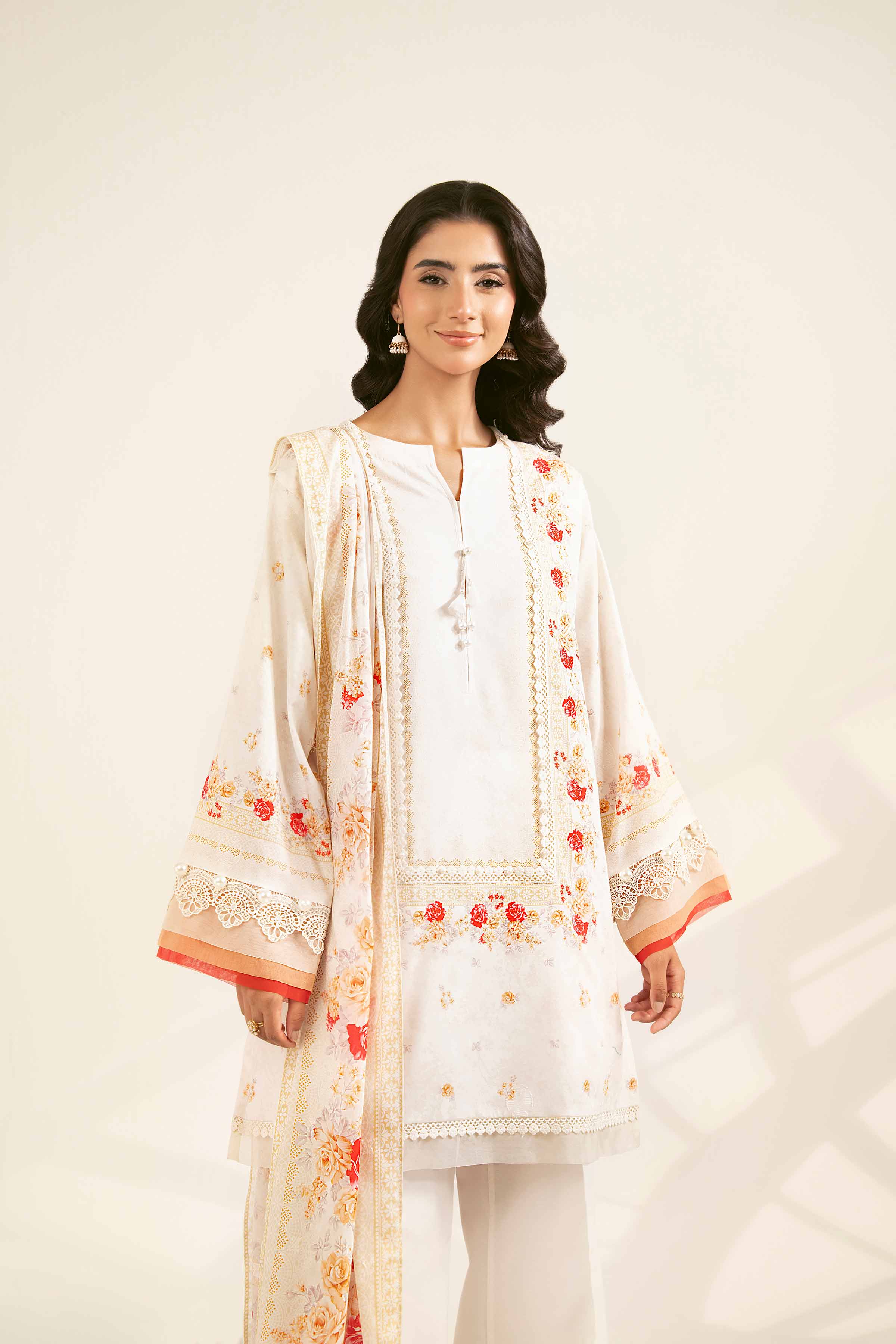 Nishat Linen 3-Piece Embroidered Festive Suit – Pristine White & Crimson Floral