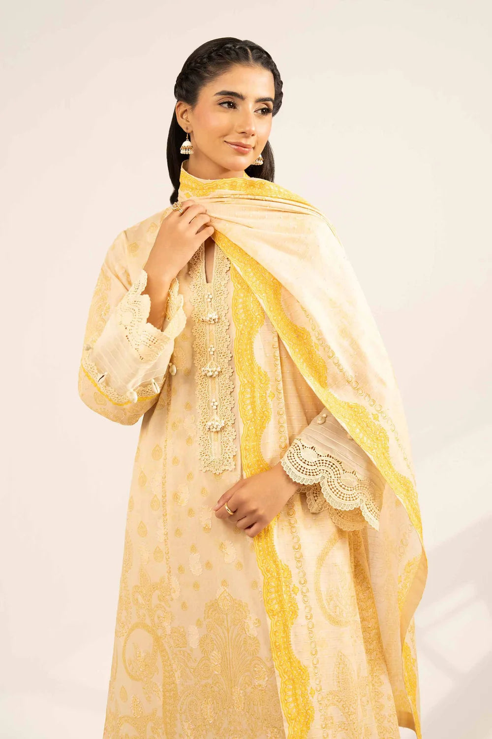 Nishat Linen 3-Piece Digitally Printed Embroidered Suit – Buttercream Cream