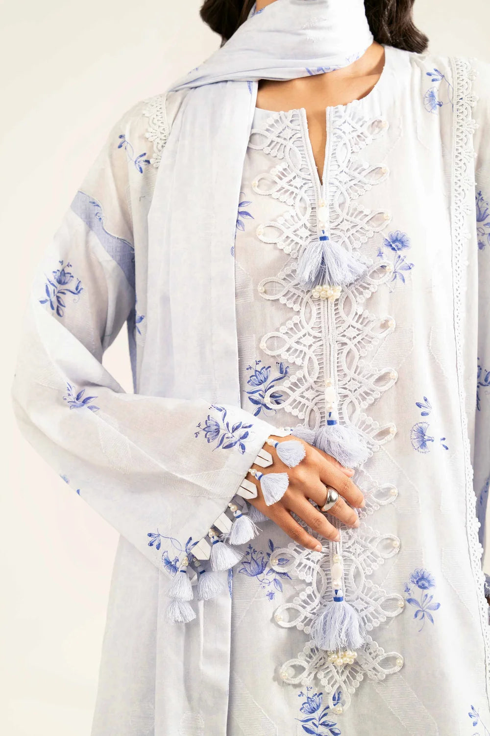 Nishat Linen 3-Piece Digital Printed Jacquard Suit – Light Blue