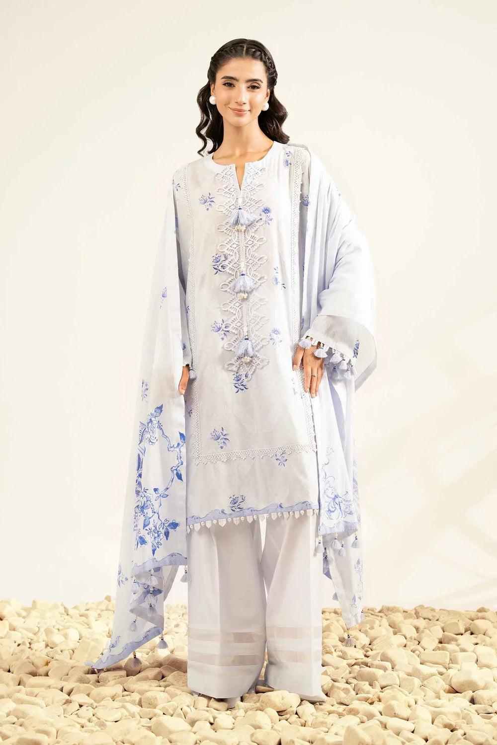 Nishat Linen 3-Piece Digital Printed Jacquard Suit – Light Blue
