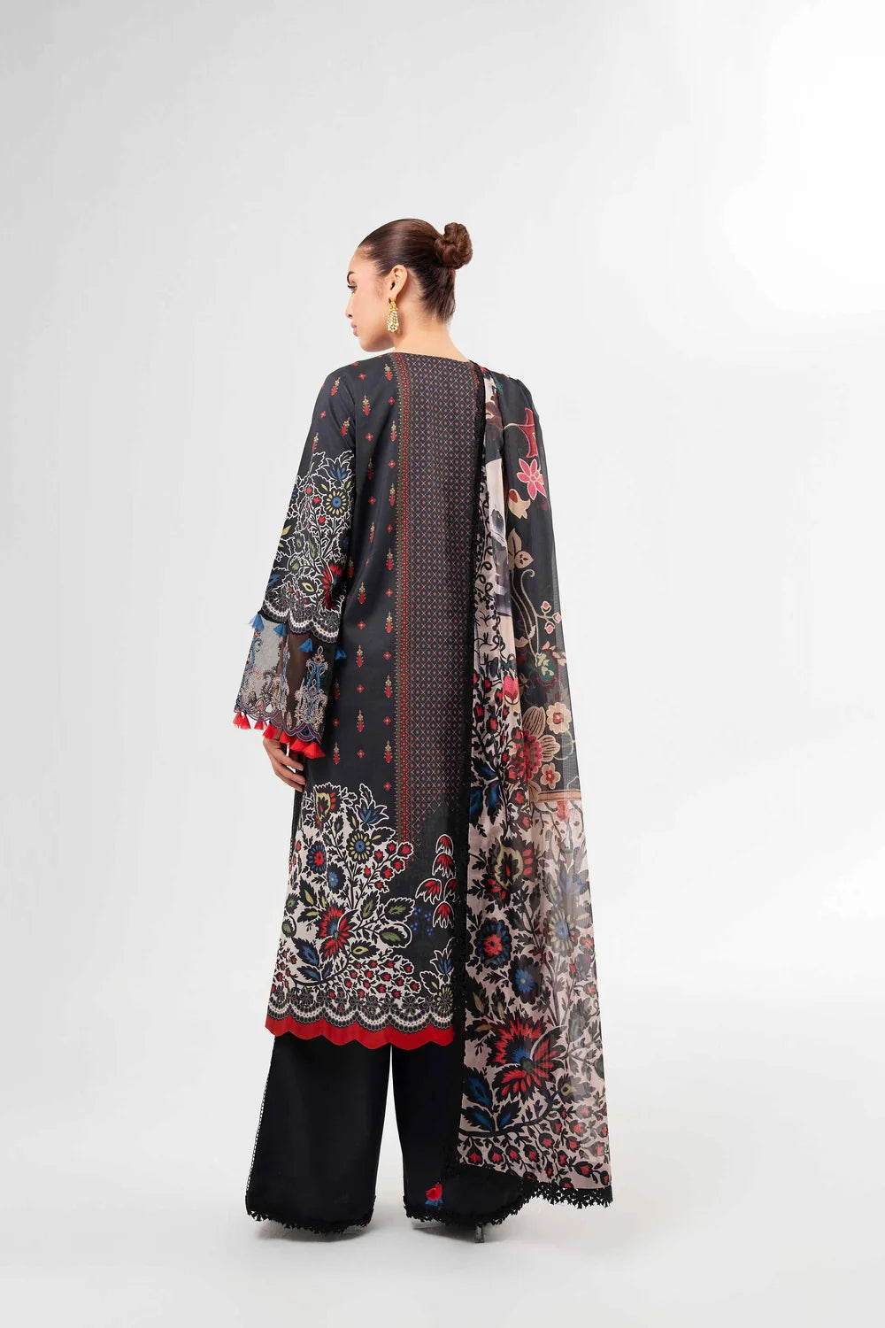 Nishat Linen 3-Piece Digital Printed Embroidered Suit – Jet Black & Multi-Color