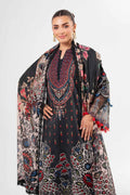 Nishat Linen 3-Piece Digital Printed Embroidered Suit – Jet Black & Multi-Color