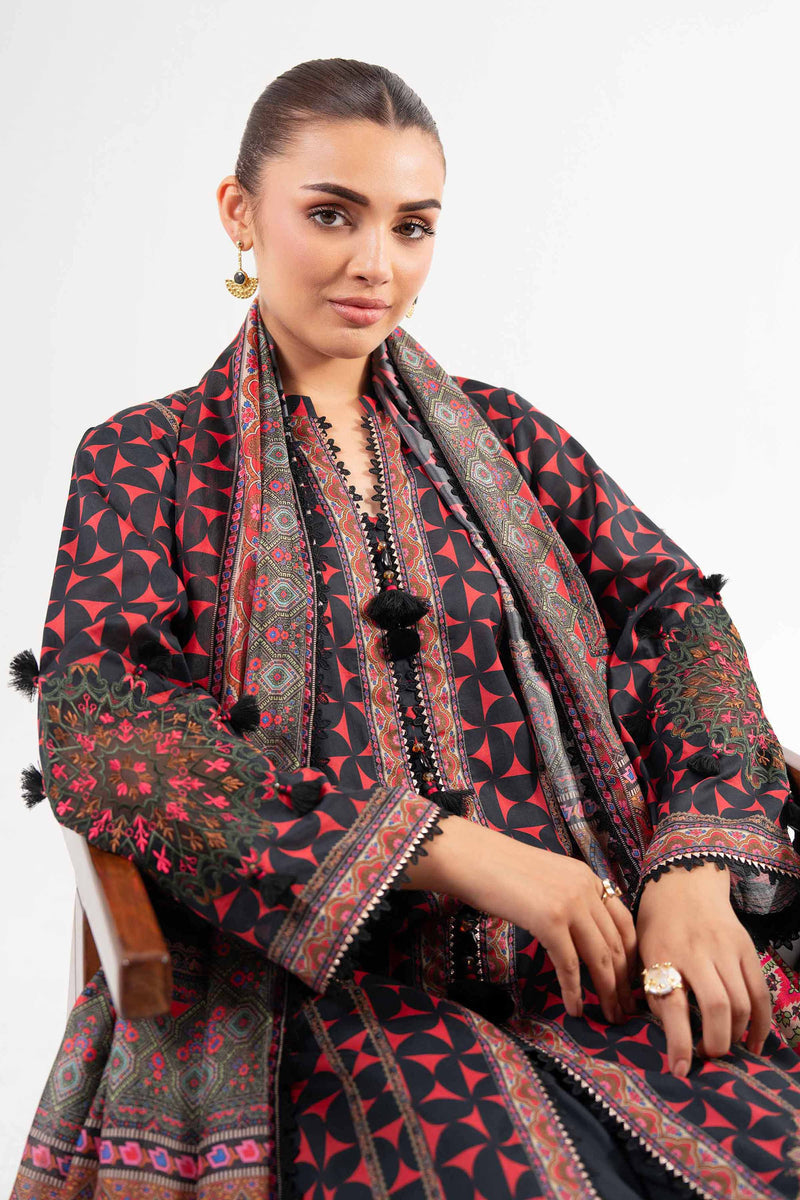 Nishat Linen 3-Piece Digital Printed Embroidered Suit – Pink & Black