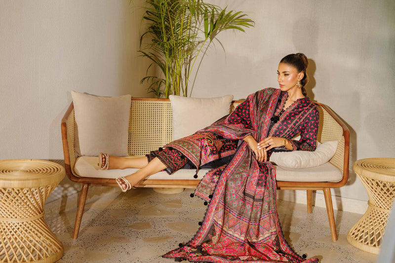 Nishat Linen 3-Piece Digital Printed Embroidered Suit – Pink & Black