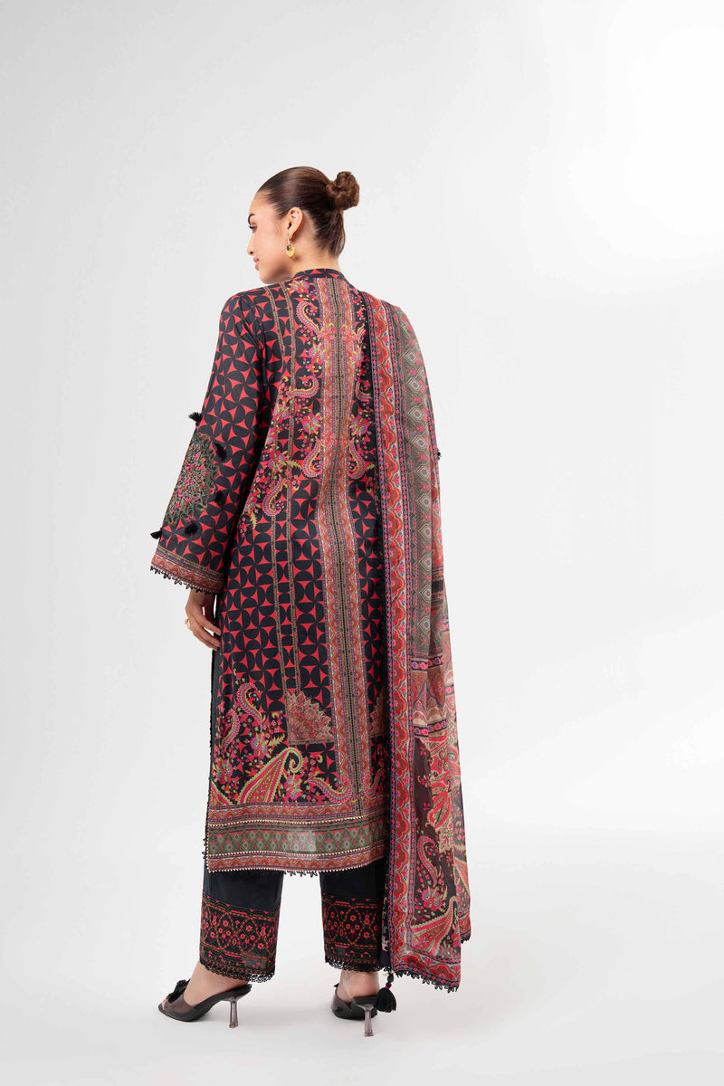 Nishat Linen 3-Piece Digital Printed Embroidered Suit – Pink & Black