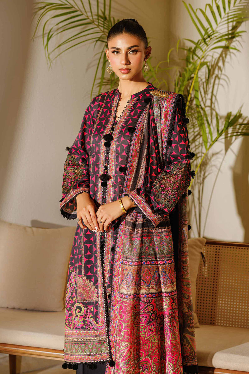 Nishat Linen 3-Piece Digital Printed Embroidered Suit – Pink & Black