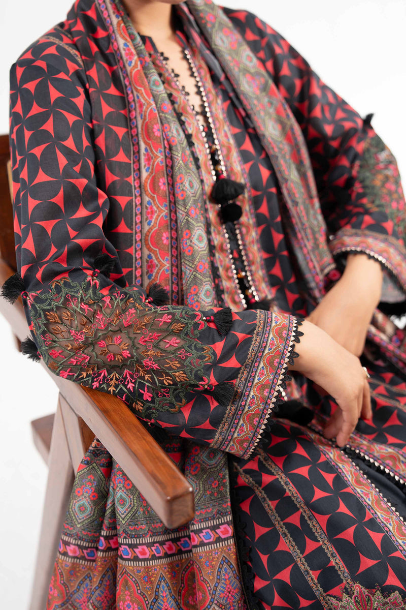 Nishat Linen 3-Piece Digital Printed Embroidered Suit – Pink & Black