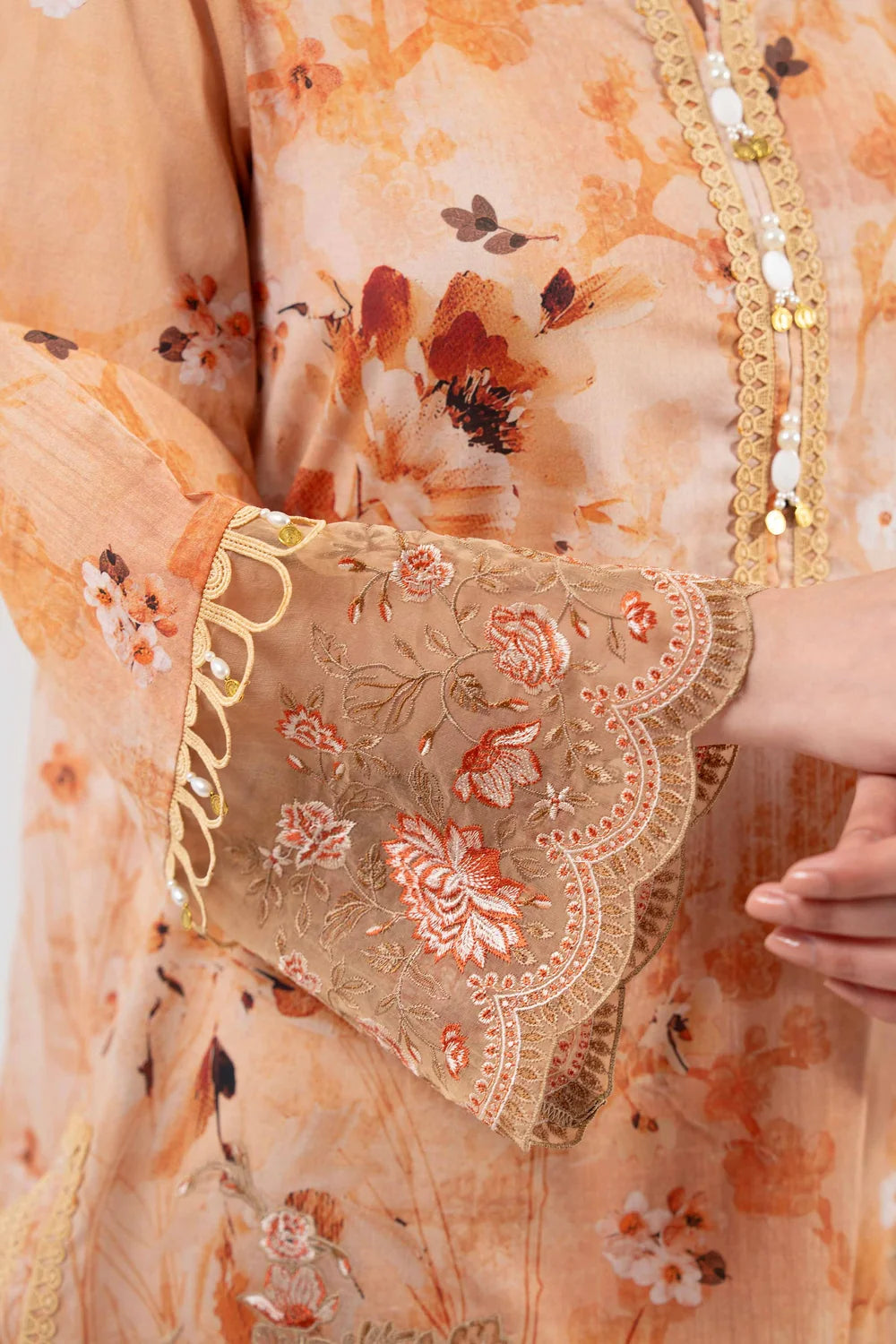 Nishat Linen 3-Piece Digitally Printed Embroidered Suit – Apricot Peach