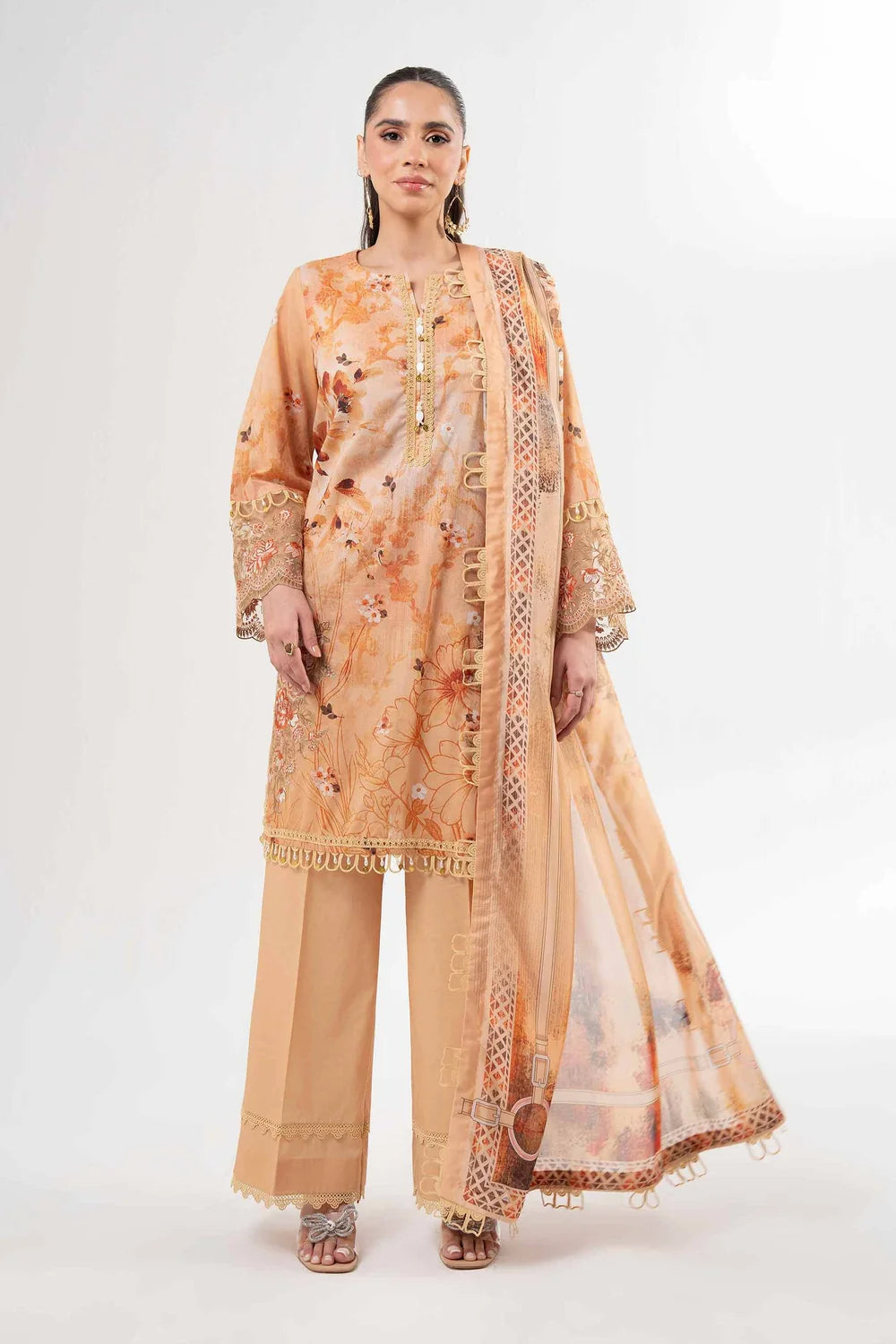 Nishat Linen 3-Piece Digitally Printed Embroidered Suit – Apricot Peach