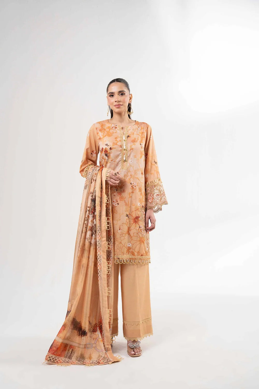 Nishat Linen 3-Piece Digitally Printed Embroidered Suit – Apricot Peach