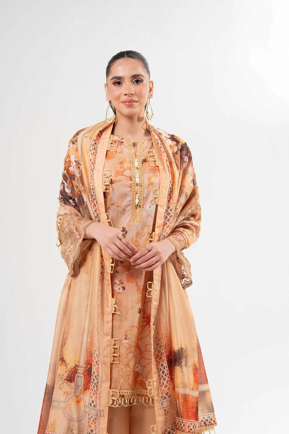 Nishat Linen 3-Piece Digitally Printed Embroidered Suit – Apricot Peach