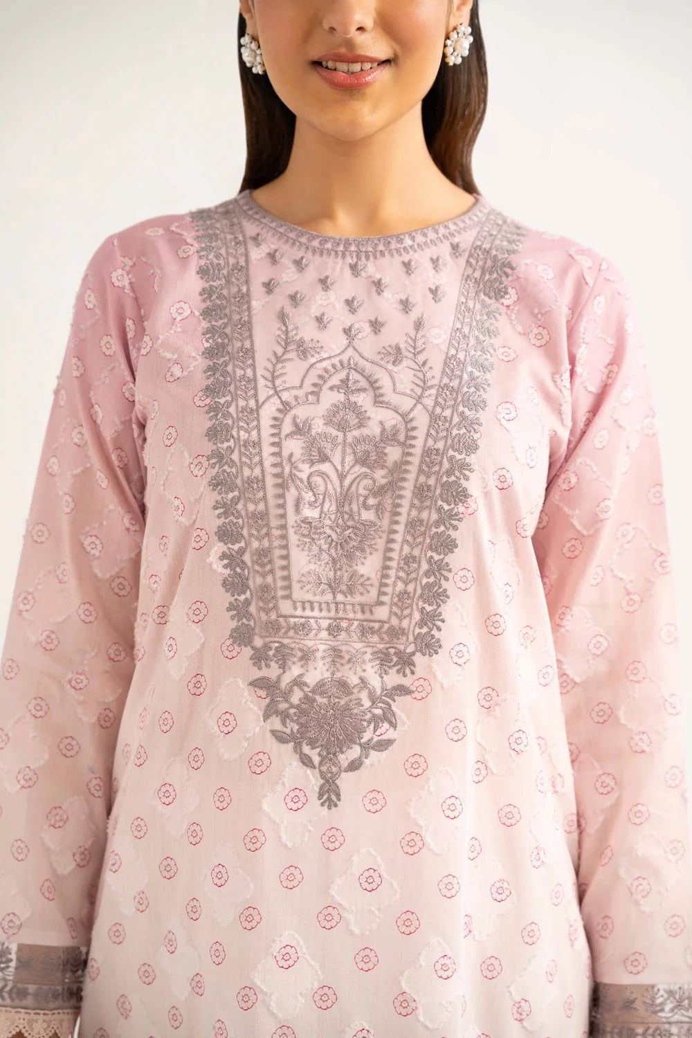 Nishat Linen 3-Piece Digital Printed Suit – Blush Pink & Charcoal Gradient