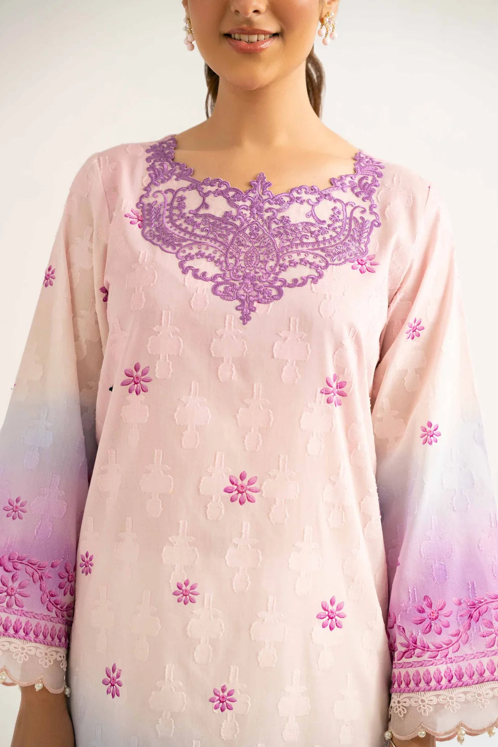 Nishat Linen 3-Piece Digital Printed Embroidered Suit – Pastel Ombre & Lavender