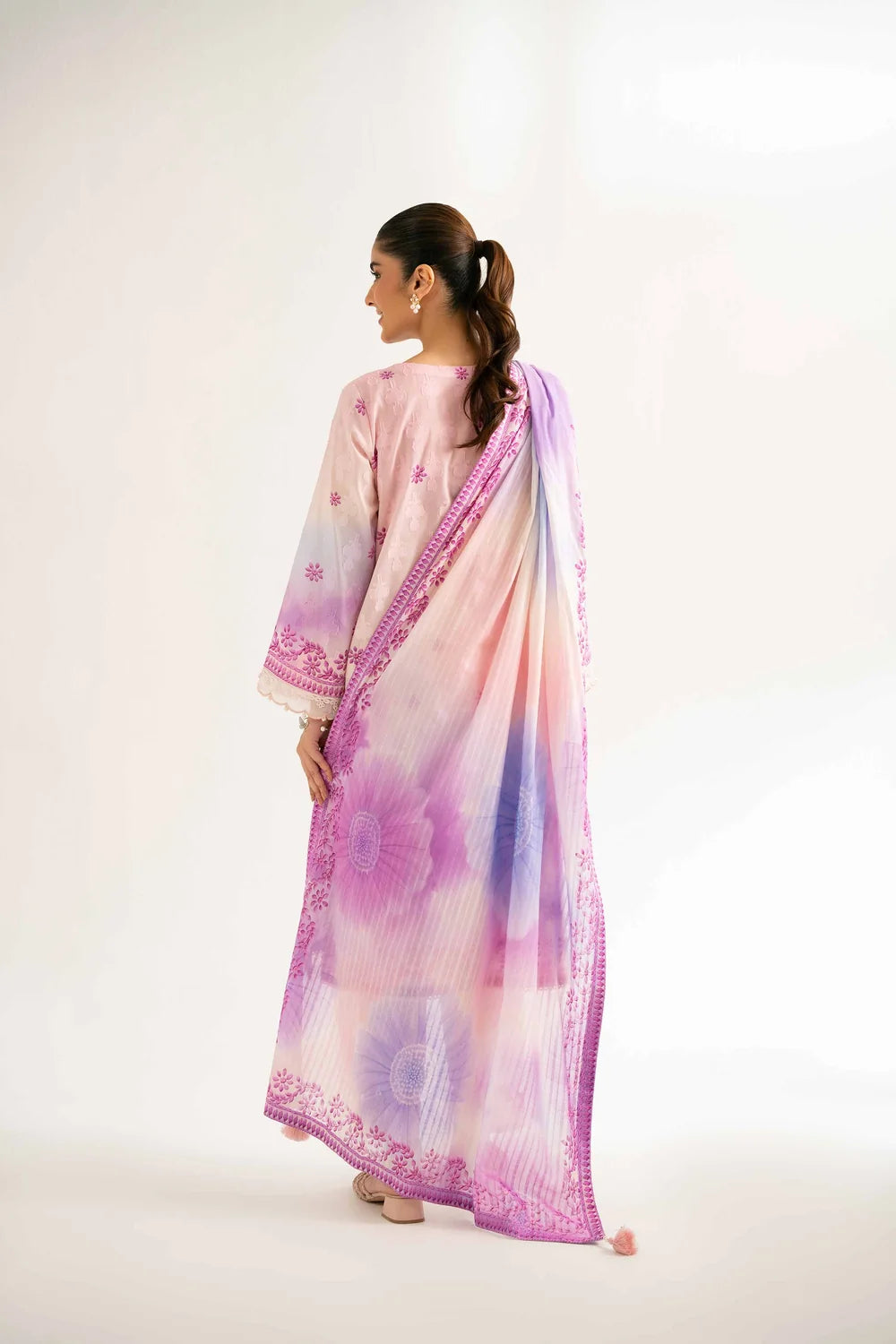 Nishat Linen 3-Piece Digital Printed Embroidered Suit – Pastel Ombre & Lavender