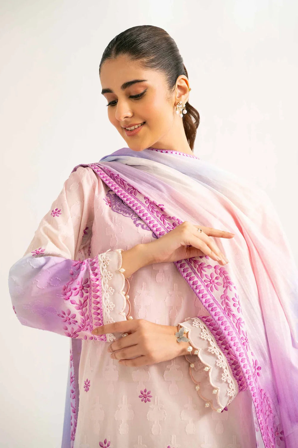 Nishat Linen 3-Piece Digital Printed Embroidered Suit – Pastel Ombre & Lavender