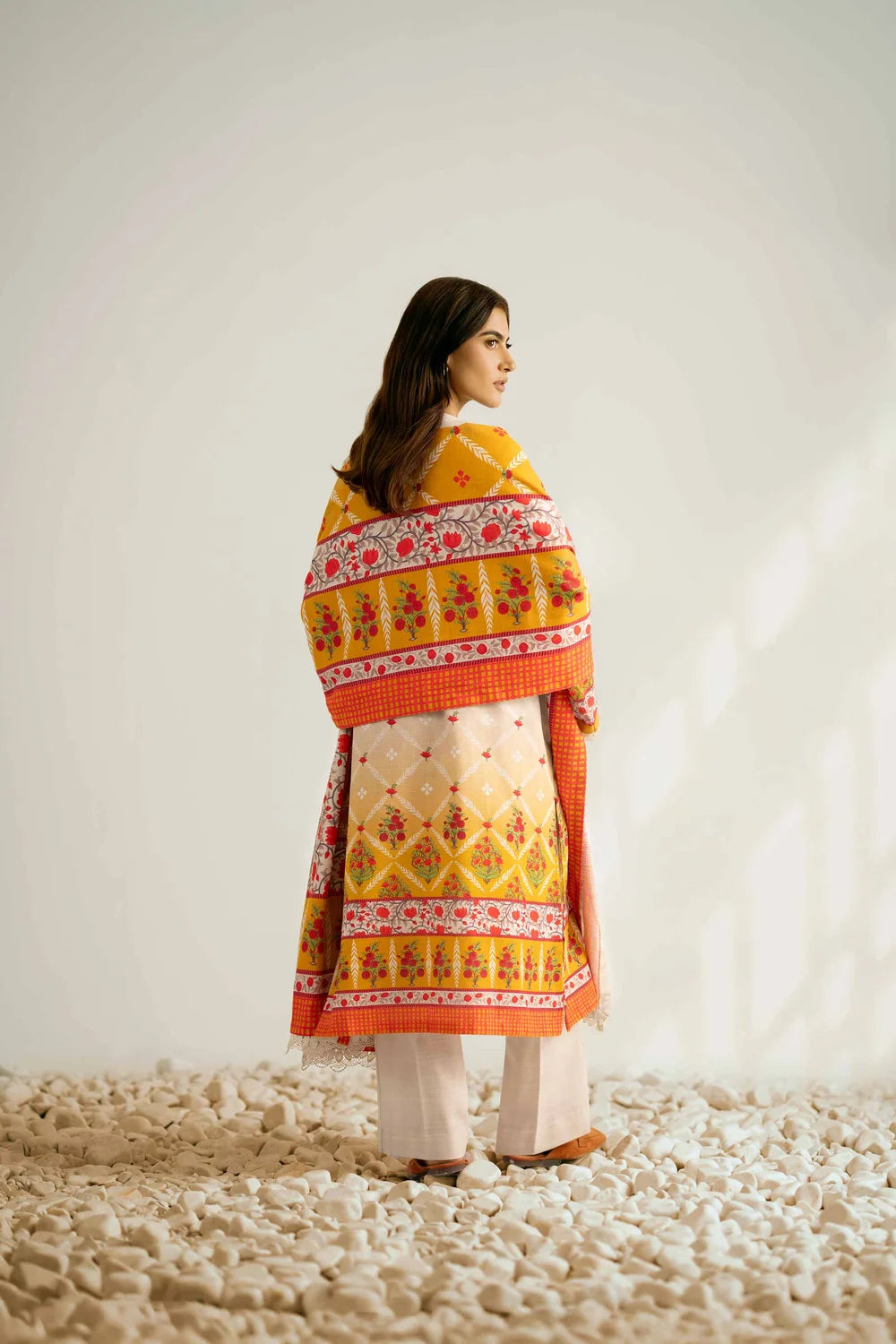 Nishat Linen 3-Piece Digitally Printed Embroidered Suit – Oatmeal & Mustard