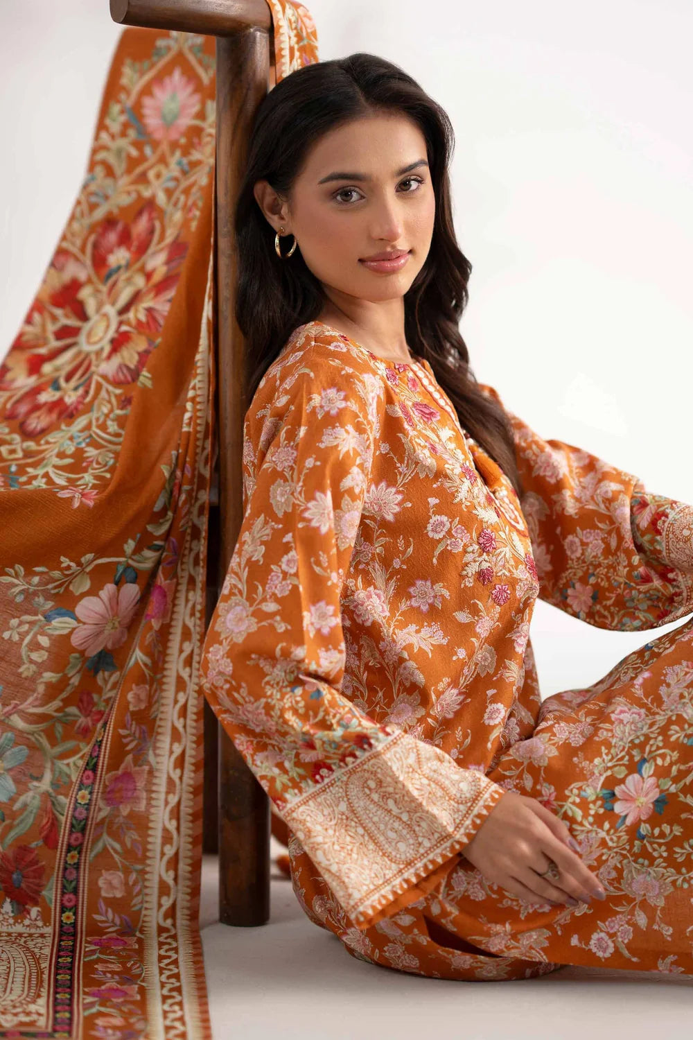 Nishat Linen 3-Piece Digitally Printed Embroidered Suit – Rust Orange