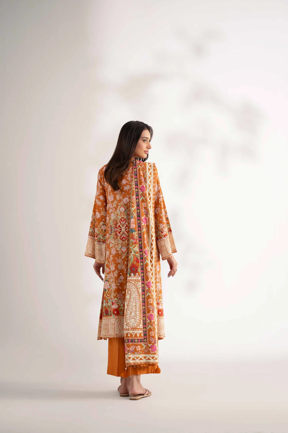 Nishat Linen 3-Piece Digitally Printed Embroidered Suit – Rust Orange