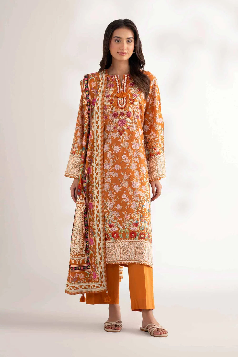 Nishat Linen 3-Piece Digitally Printed Embroidered Suit – Rust Orange