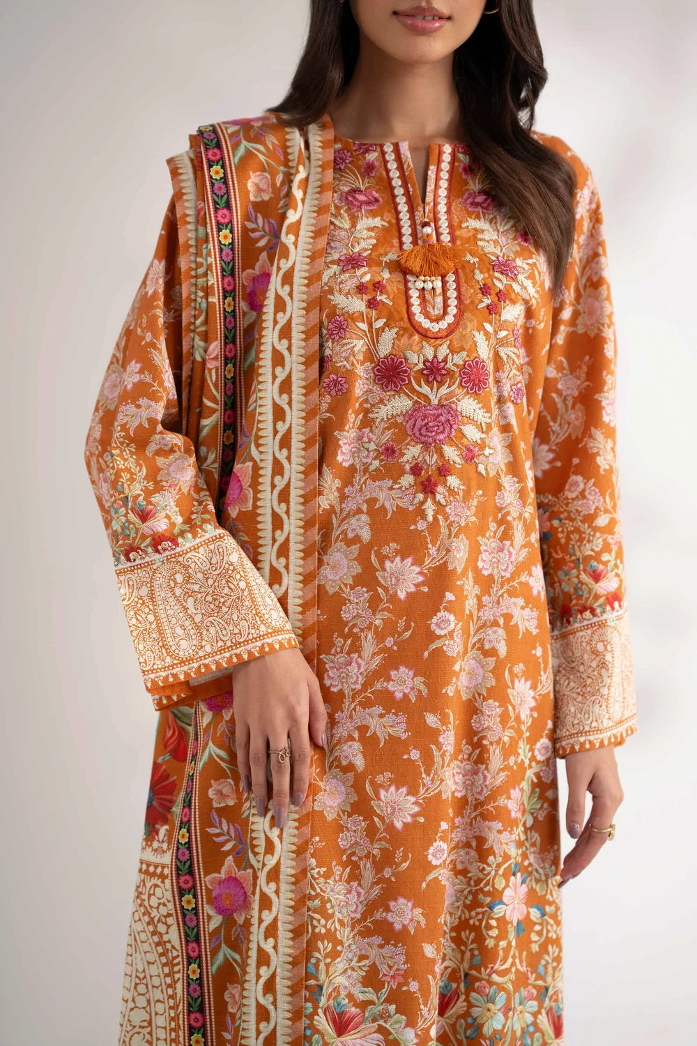 Nishat Linen 3-Piece Digitally Printed Embroidered Suit – Rust Orange
