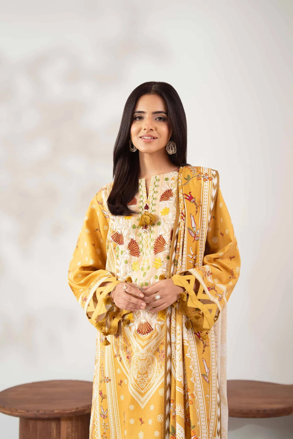 Nishat Linen 3-Piece Digitally Printed Embroidered Suit – Ochre Yellow
