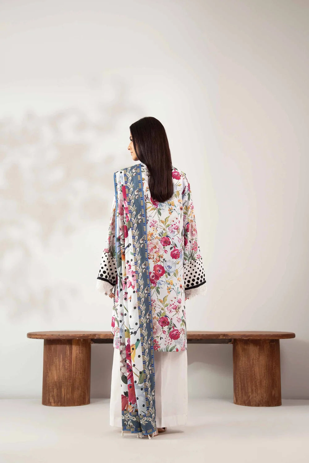 Nishat Linen 3-Piece Printed Lawn Suit – Polka Dot White & Slate Blue