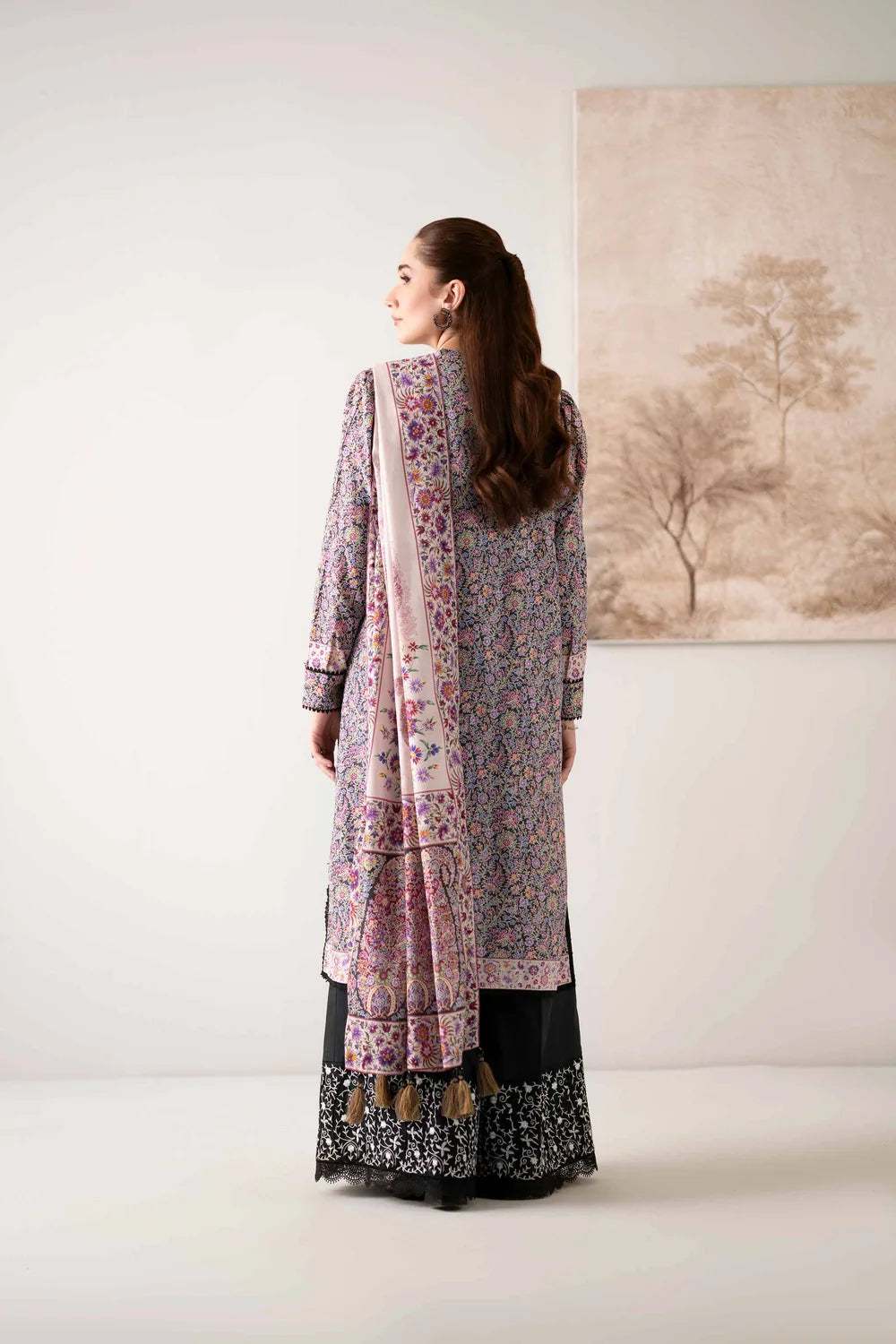 Nishat Linen 3-Piece Digital Printed Embroidered Suit – Charcoal Black & Multi
