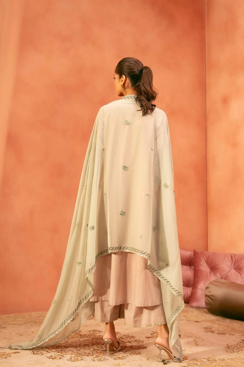 Nishat Linen 3-Piece Embroidered Cross Hatch Suit – Peach Beige