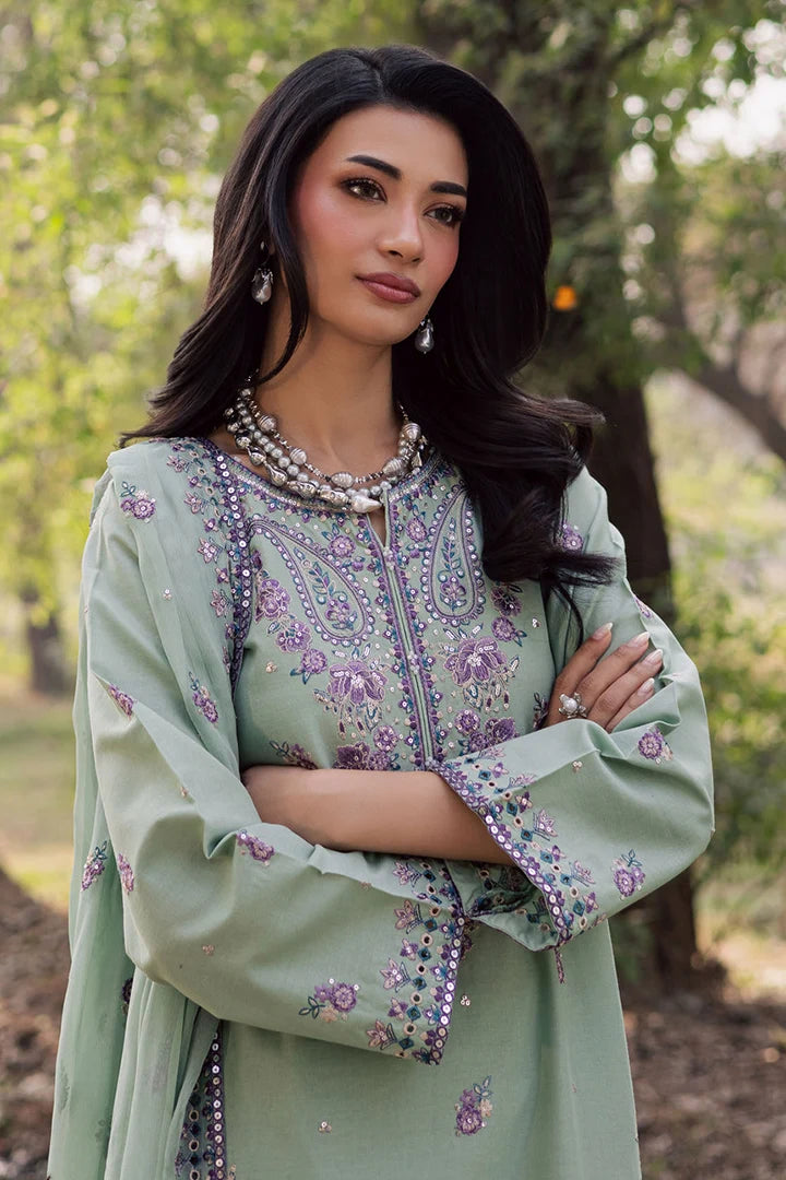 Gulposh by Misbah Embroidered 3-Piece Suit - Sage Green