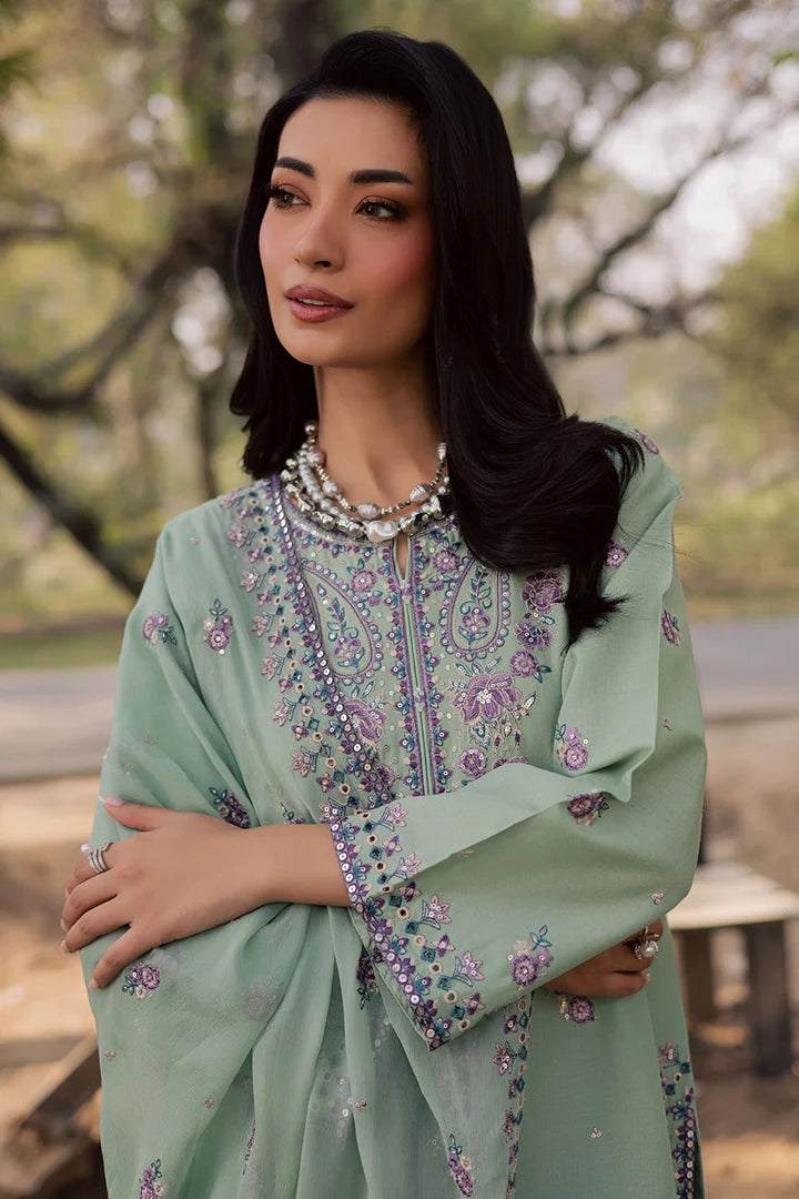 Gulposh by Misbah Embroidered 3-Piece Suit - Sage Green