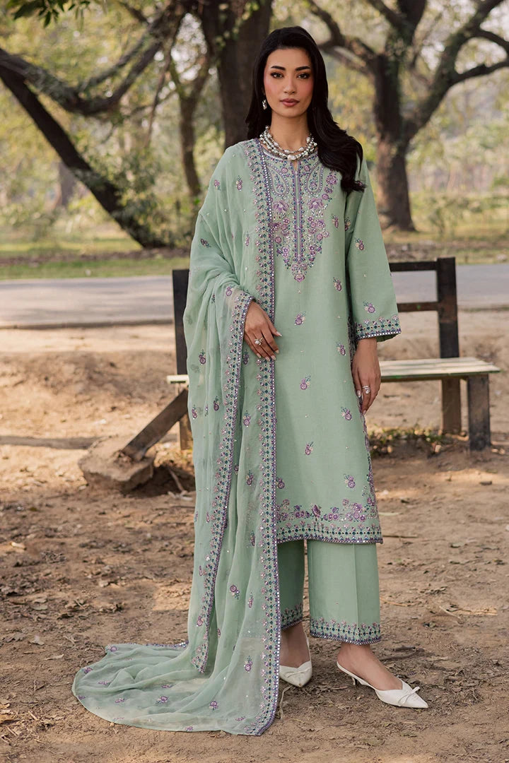 Gulposh by Misbah Embroidered 3-Piece Suit - Sage Green