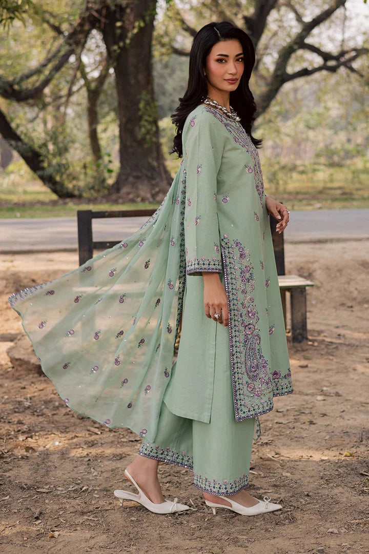 Gulposh by Misbah Embroidered 3-Piece Suit - Sage Green